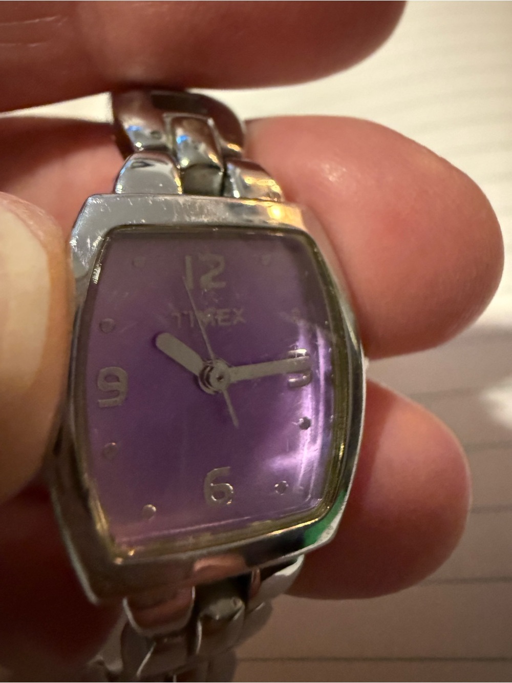Timex Silver-Tone Linked Watch with Purple Dial